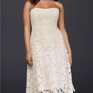 Galina | Strapless Floral Cutout Lace Tea Length Wedding / Formal Dress | Sz 10